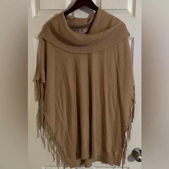 Michael Kors fringe cowl neck poncho sweater Large - Picture 3 of 12